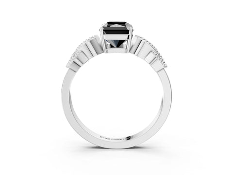 White gold Fancy Black Radiant Cut Solitaire Milgrain Leaf Band with Prong Setting_3