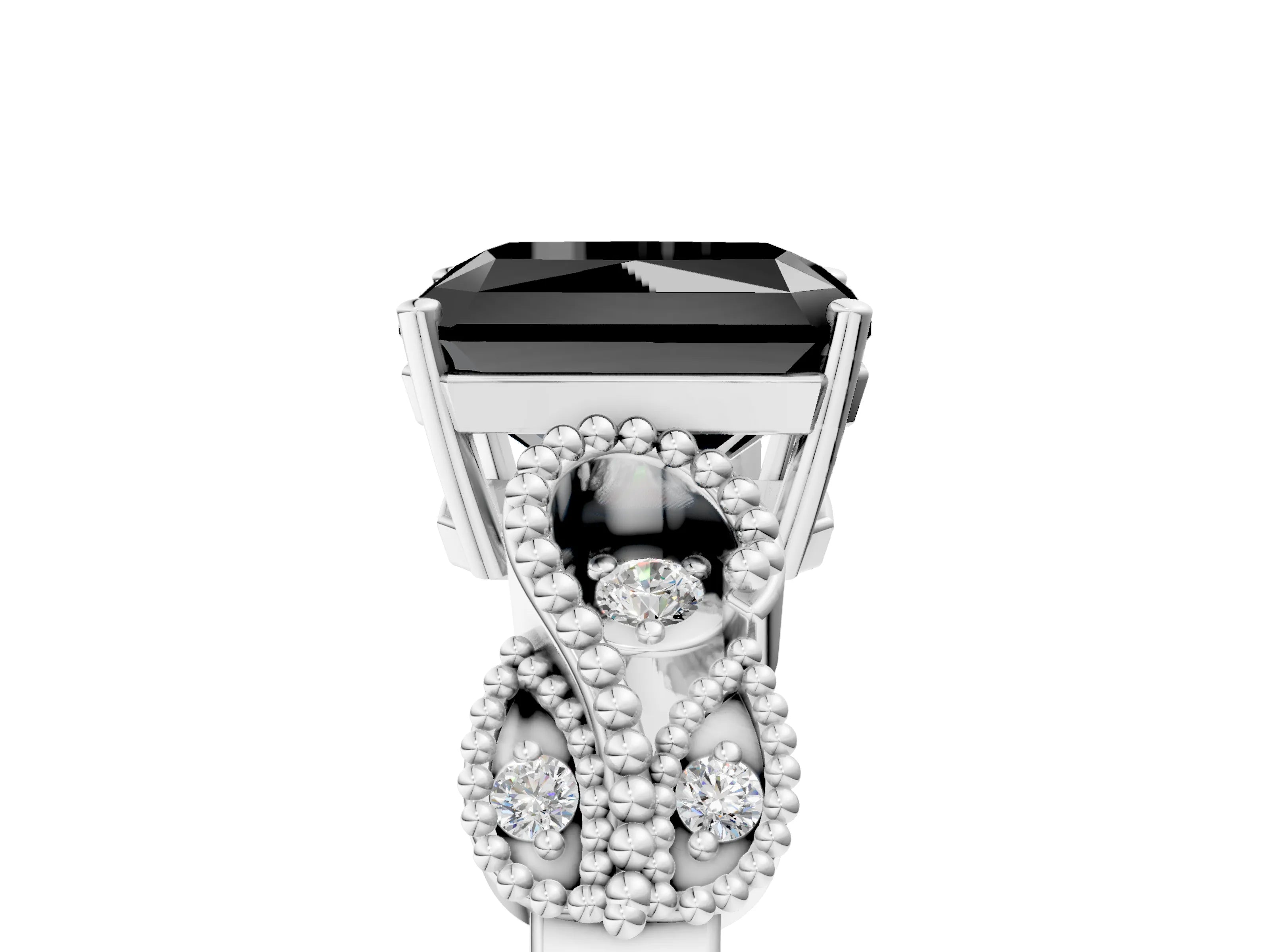 White gold Fancy Black Radiant Cut Solitaire Milgrain Leaf Band with Prong Setting_5