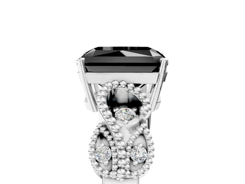 White gold Fancy Black Radiant Cut Solitaire Milgrain Leaf Band with Prong Setting_5