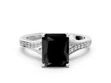 White gold Fancy Black Radiant Cut Solitaire Pavé Band with Four-Prong Setting