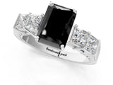 White gold Fancy Black Radiant Cut Solitaire Princess Side Stone Engraved Band Prong Setting Ring_13