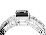 White gold Fancy Black Radiant Cut Solitaire Princess Side Stone Engraved Band Prong Setting Ring_16