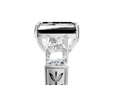 White gold Fancy Black Radiant Cut Solitaire Princess Side Stone Engraved Band Prong Setting Ring_17