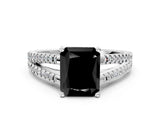 White gold Fancy Black Radiant Cut Solitaire Split Shank Pavé Diamond Engagement Ring