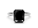White gold Fancy Black Radiant Cut Solitaire Split Shank Pave Diamond Engagement Ring with Four-Prong Setting