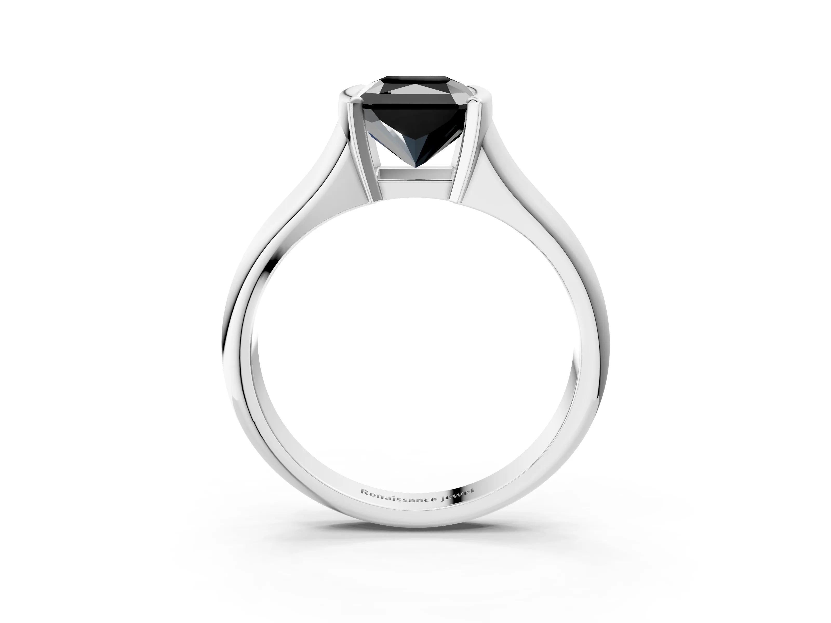 White gold Fancy Black Radiant Cut Solitaire Tension Set Diamond Ring with Split Shank Band_15