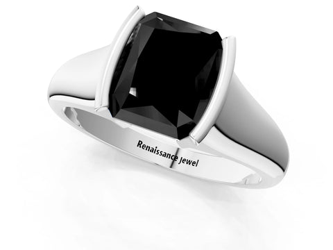 White gold Fancy Black Radiant Cut Solitaire Tension Set Diamond Ring with Split Shank Band_1