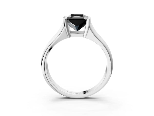 Sterling Silver Radiant Cut Tension Style Solitaire Engagement Ring Setting for Black Center