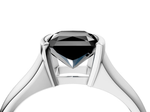 White gold Fancy Black Radiant Cut Solitaire Tension Set Diamond Ring with Split Shank Band_28