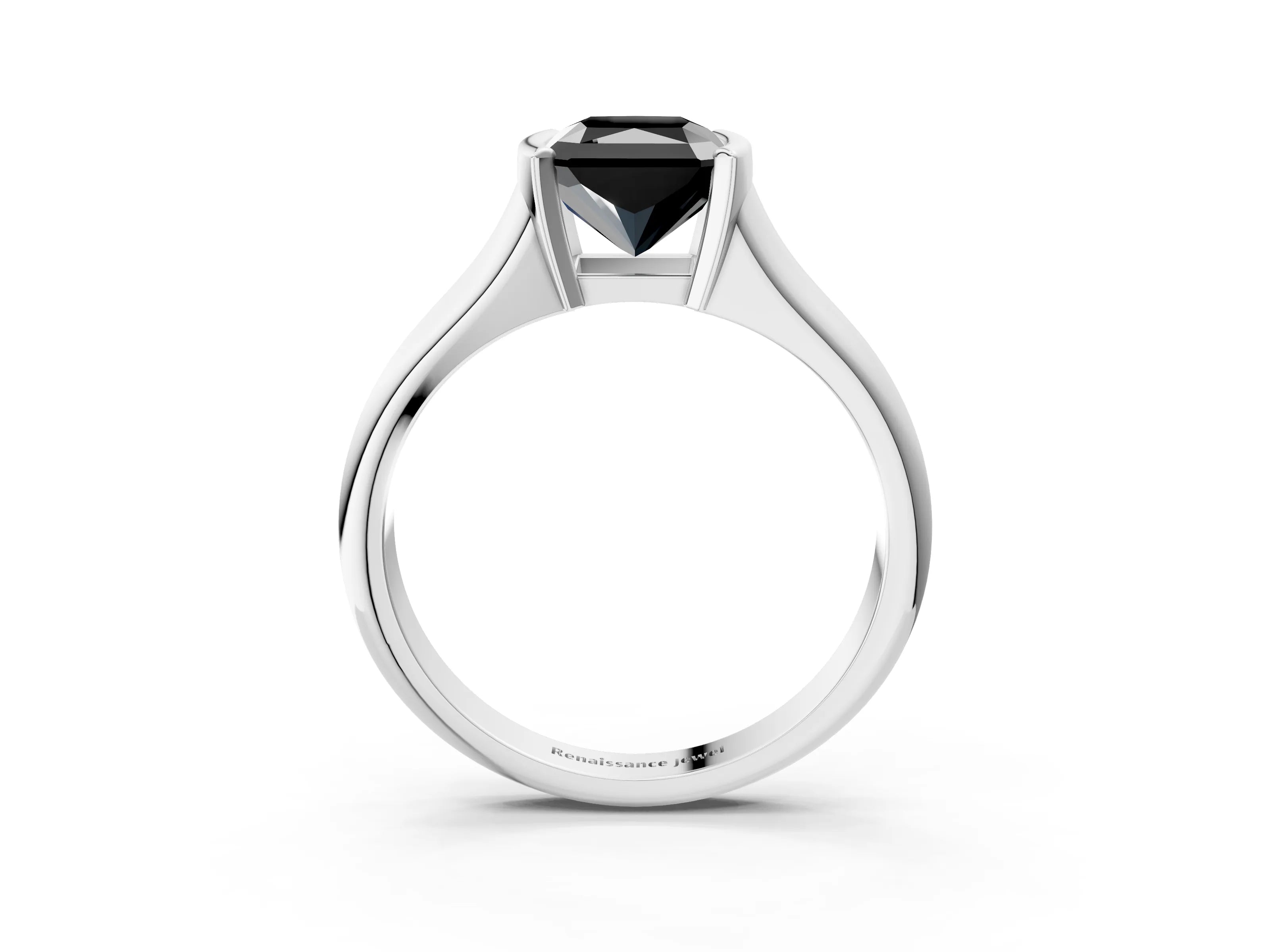 White gold Fancy Black Radiant Cut Solitaire Tension Set Diamond Ring with Split Shank Band_3