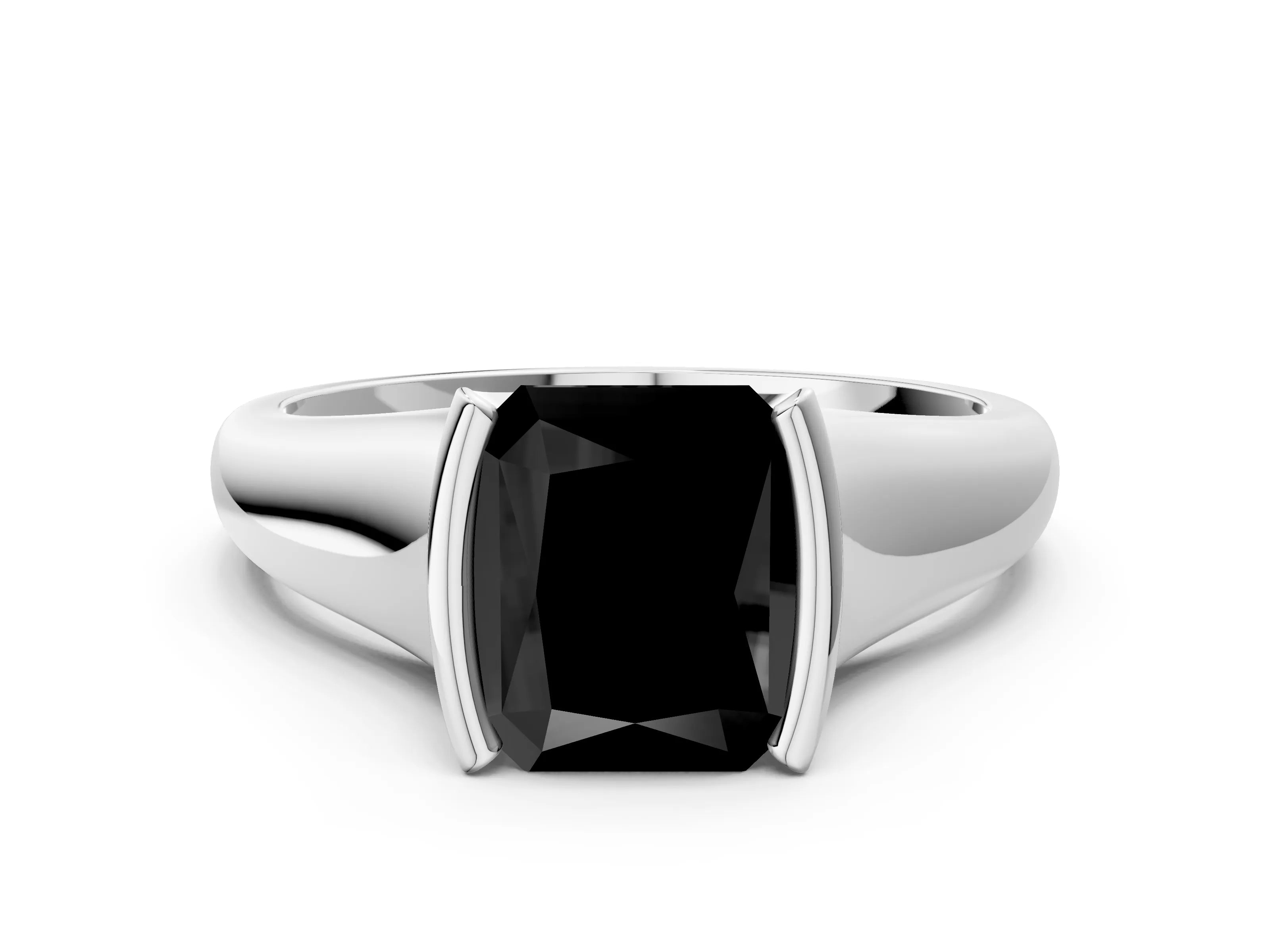 White gold Fancy Black Radiant Cut Solitaire Tension Set Diamond Ring with Split Shank Band