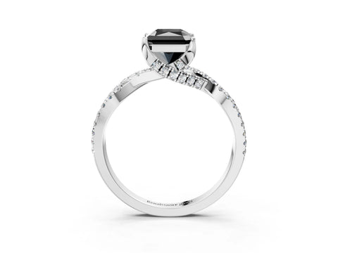 White gold Fancy Black Radiant Cut Solitaire Twist Pave Diamond Engagement Ring with Prong Setting_10