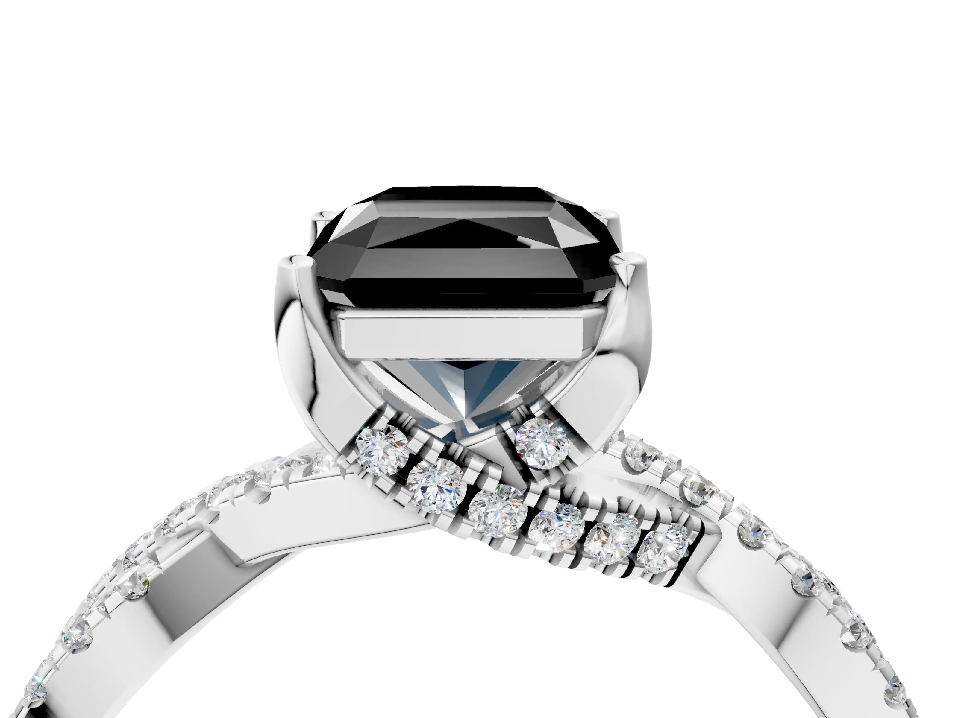 White gold Fancy Black Radiant Cut Solitaire Twist Pave Diamond Engagement Ring with Prong Setting_11