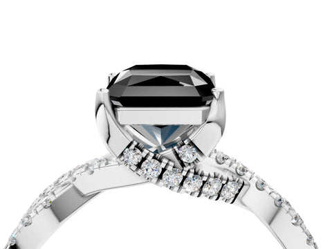 White gold Fancy Black Radiant Cut Solitaire Twist Pave Diamond Engagement Ring with Prong Setting_11