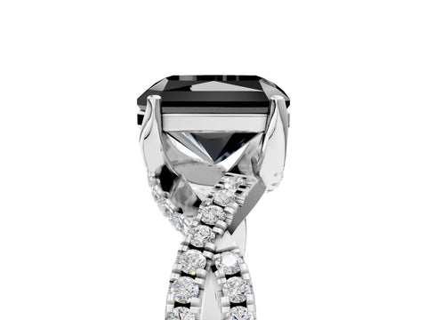 White gold Fancy Black Radiant Cut Solitaire Twist Pave Diamond Engagement Ring with Prong Setting_12
