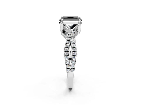 White gold Fancy Black Radiant Cut Solitaire Twist Pave Diamond Engagement Ring with Prong Setting_2