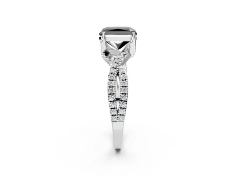 White gold Fancy Black Radiant Cut Solitaire Twist Pave Diamond Engagement Ring with Prong Setting_2