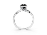 White gold Fancy Black Radiant Cut Solitaire Twist Pave Diamond Engagement Ring with Prong Setting_3