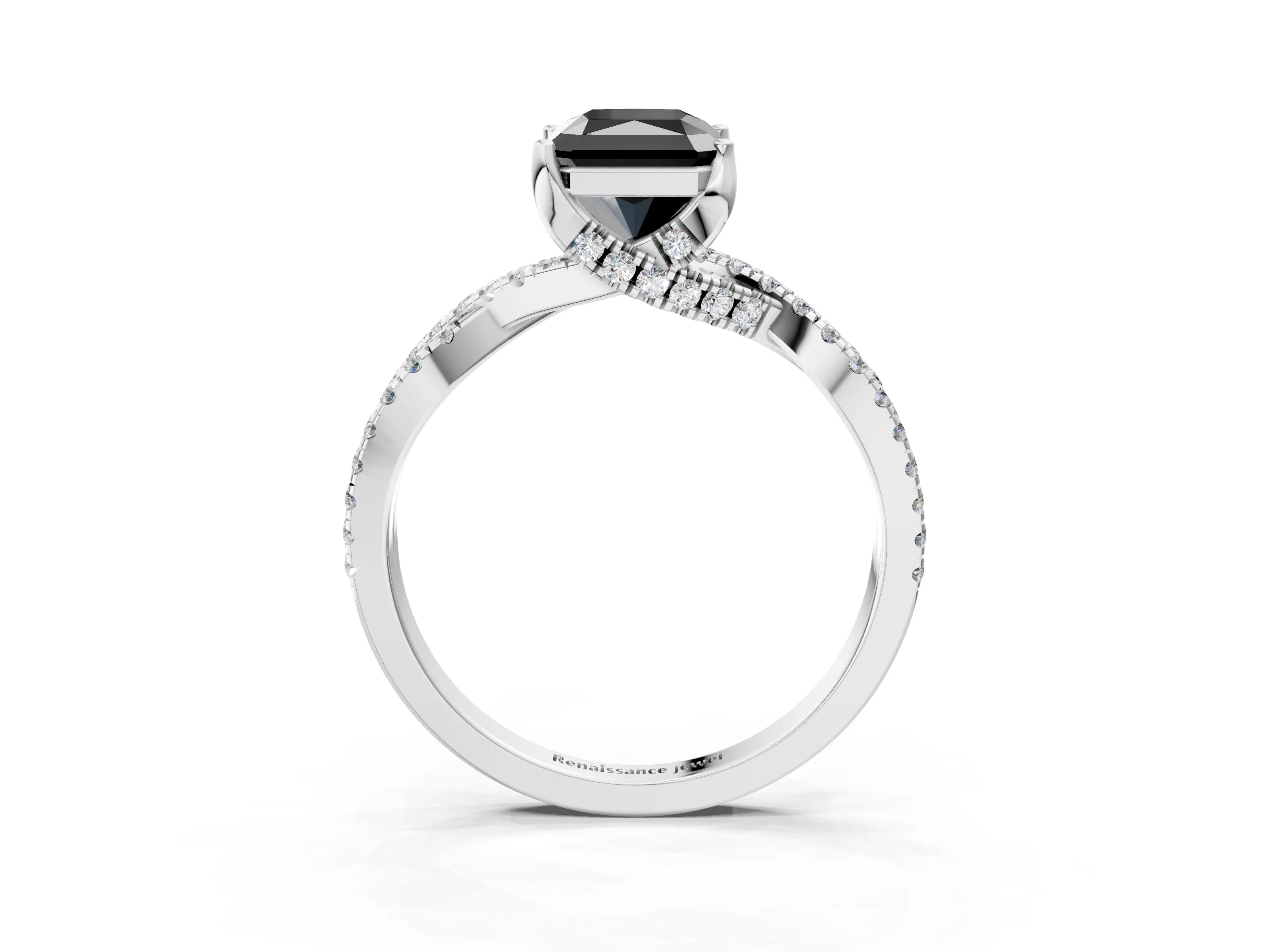 White gold Fancy Black Radiant Cut Solitaire Twist Pave Diamond Engagement Ring with Prong Setting_3