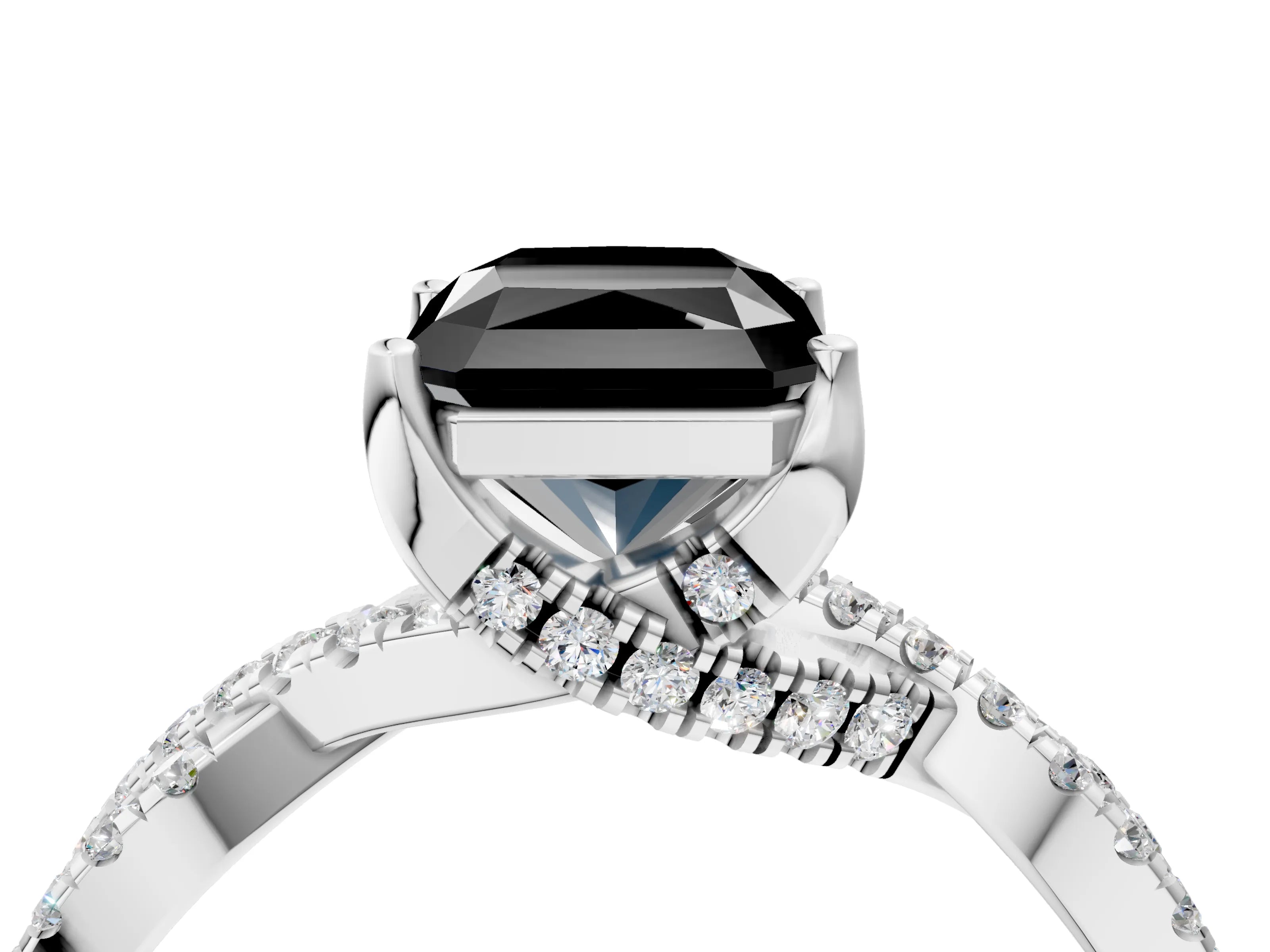 White gold Fancy Black Radiant Cut Solitaire Twist Pave Diamond Engagement Ring with Prong Setting_4
