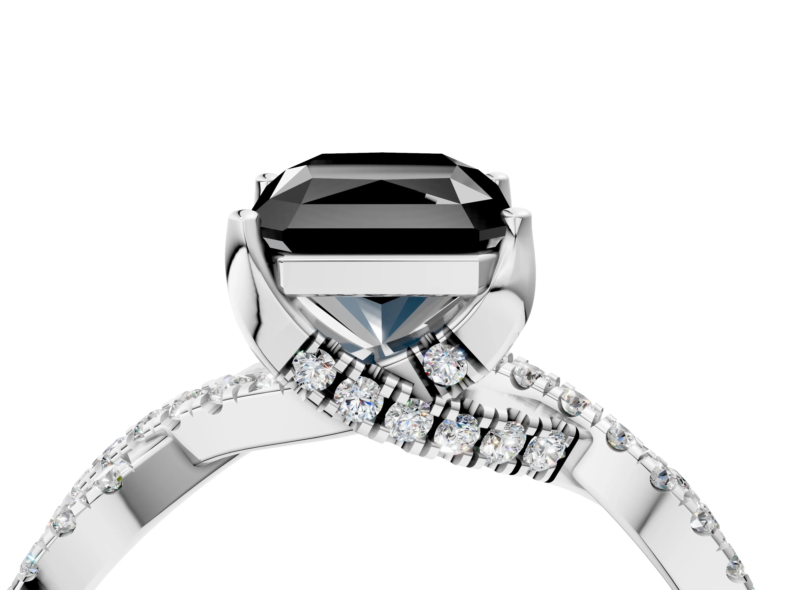 White gold Fancy Black Radiant Cut Solitaire Twist Pave Diamond Engagement Ring with Prong Setting_40