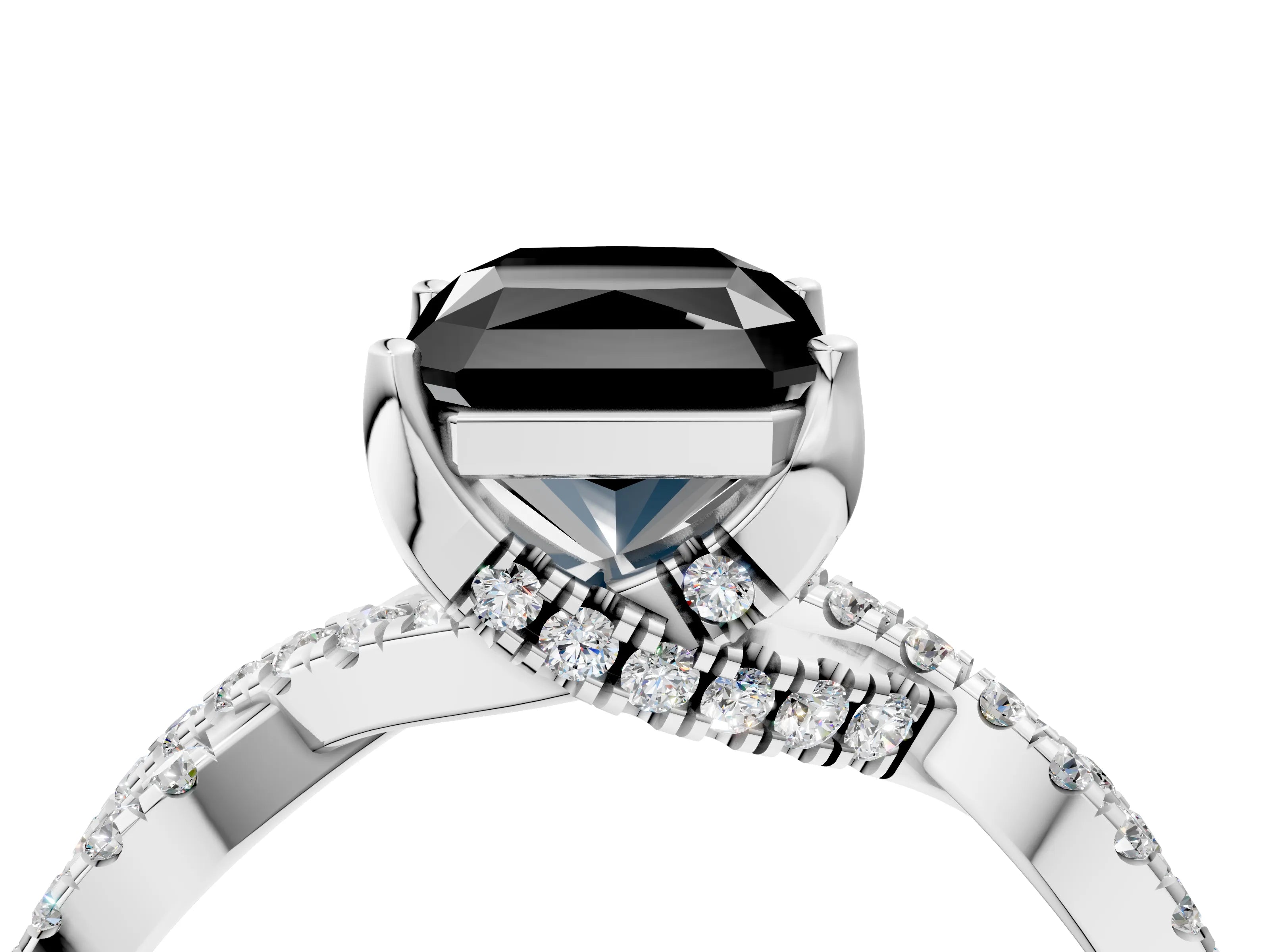 White gold Fancy Black Radiant Cut Solitaire Twist Pave Diamond Engagement Ring with Prong Setting_4