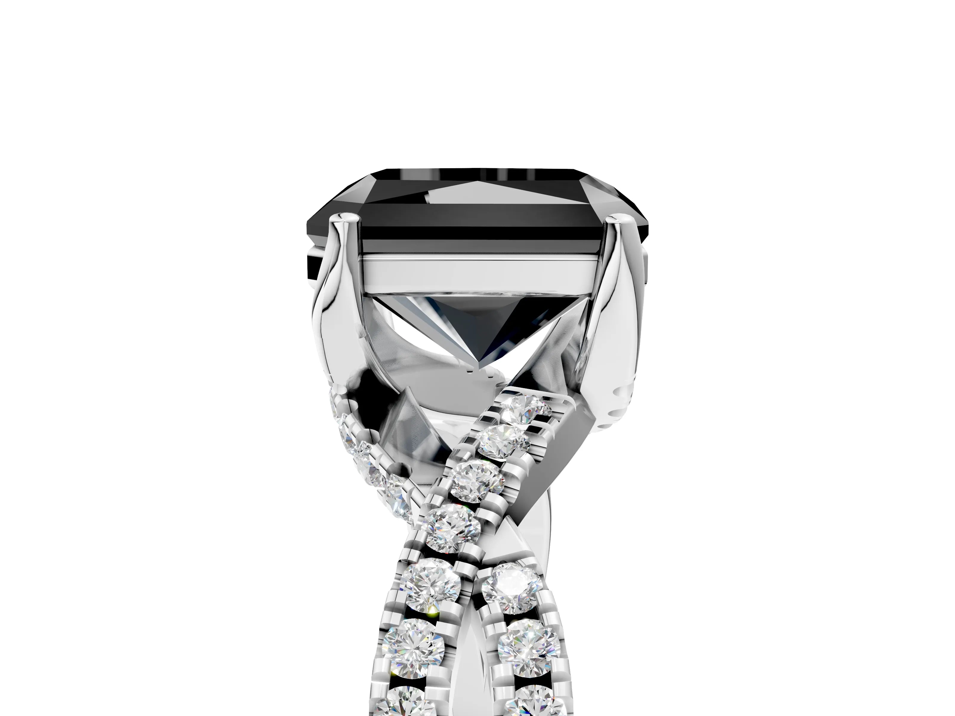 White gold Fancy Black Radiant Cut Solitaire Twist Pave Diamond Engagement Ring with Prong Setting_5