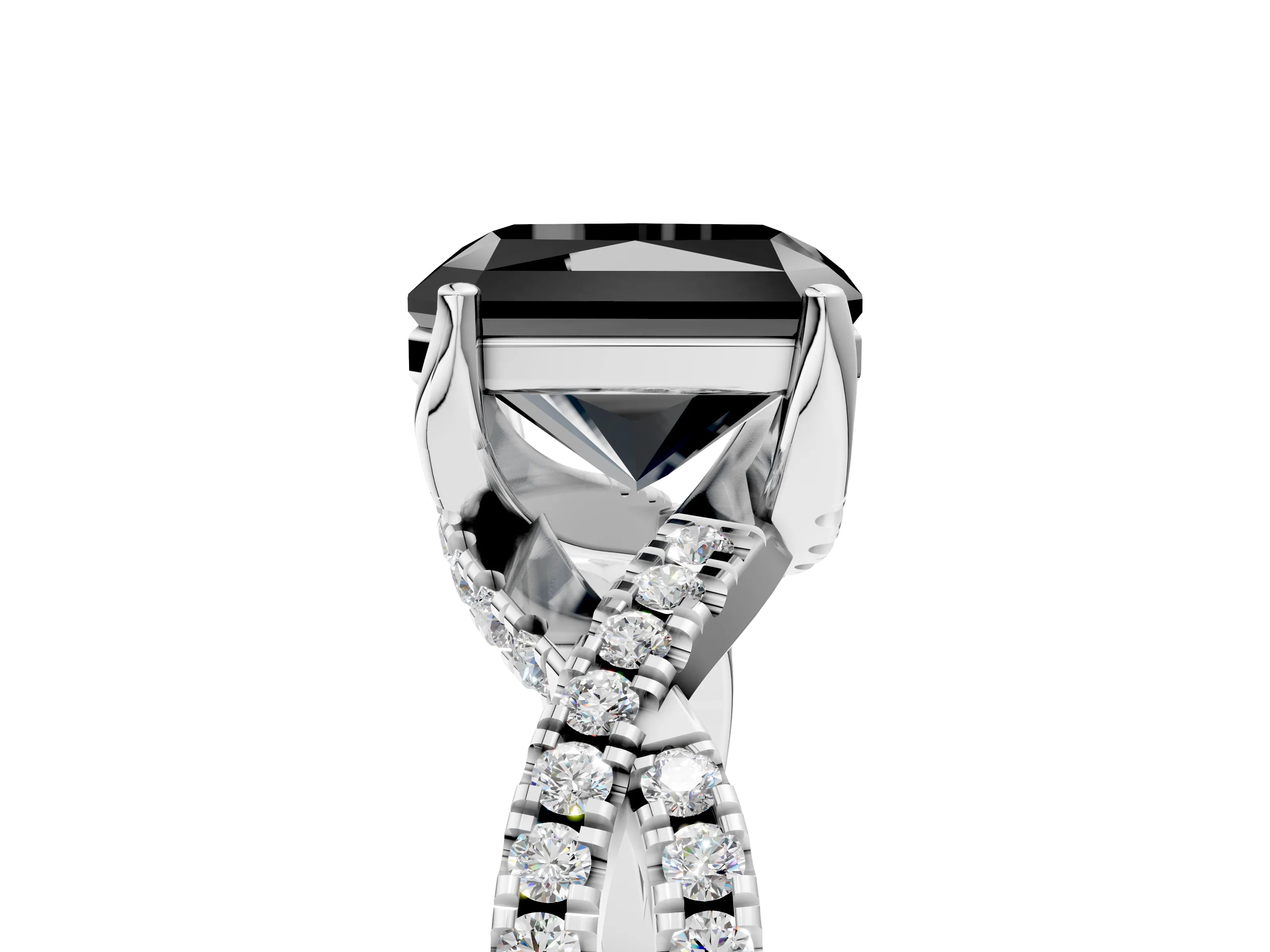 White gold Fancy Black Radiant Cut Solitaire Twist Pave Diamond Engagement Ring with Prong Setting_5