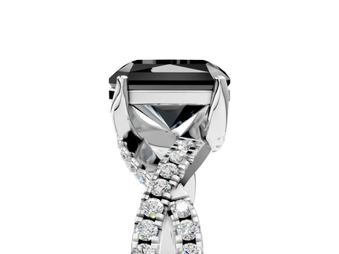 White gold Fancy Black Radiant Cut Solitaire Twist Pave Diamond Engagement Ring with Prong Setting_5