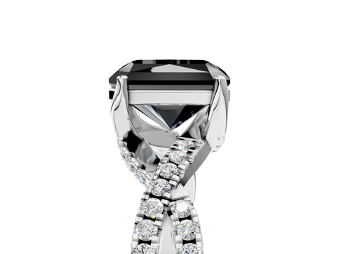 White gold Fancy Black Radiant Cut Solitaire Twist Pave Diamond Engagement Ring with Prong Setting_5