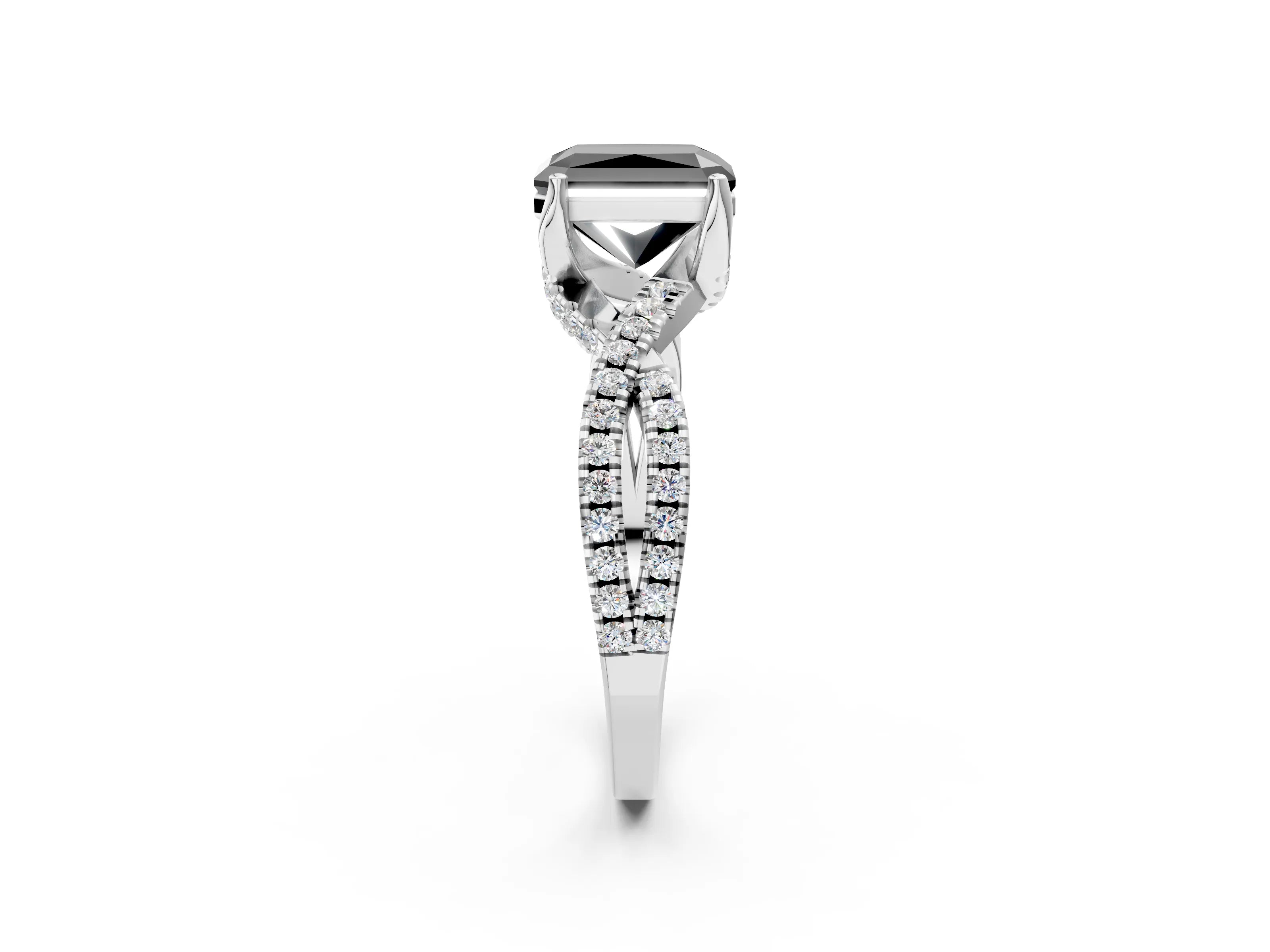 White gold Fancy Black Radiant Cut Solitaire Twist Pave Diamond Engagement Ring with Prong Setting_9