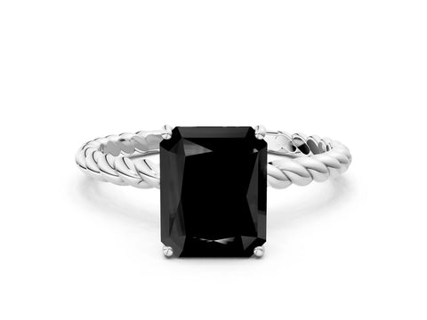 White gold Fancy Black Radiant Cut Solitaire Twisted Band 4-Prong Ring_24
