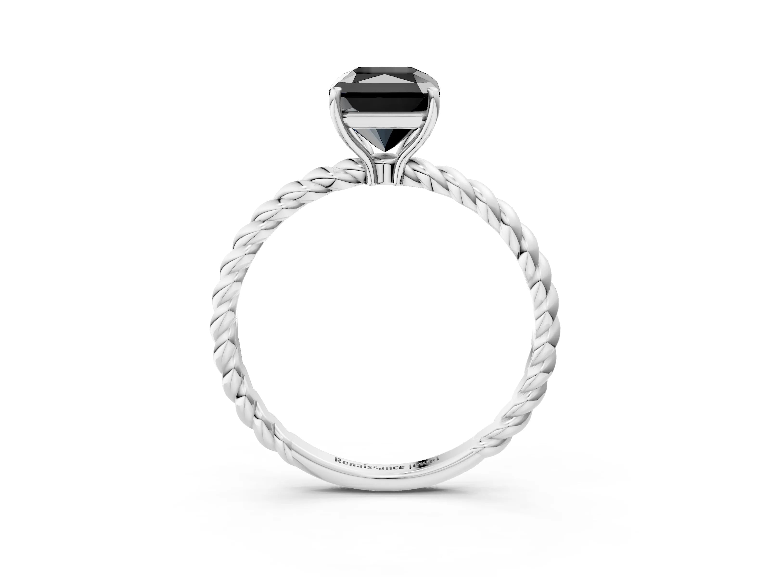 White gold Fancy Black Radiant Cut Solitaire Twisted Band 4-Prong Ring_27