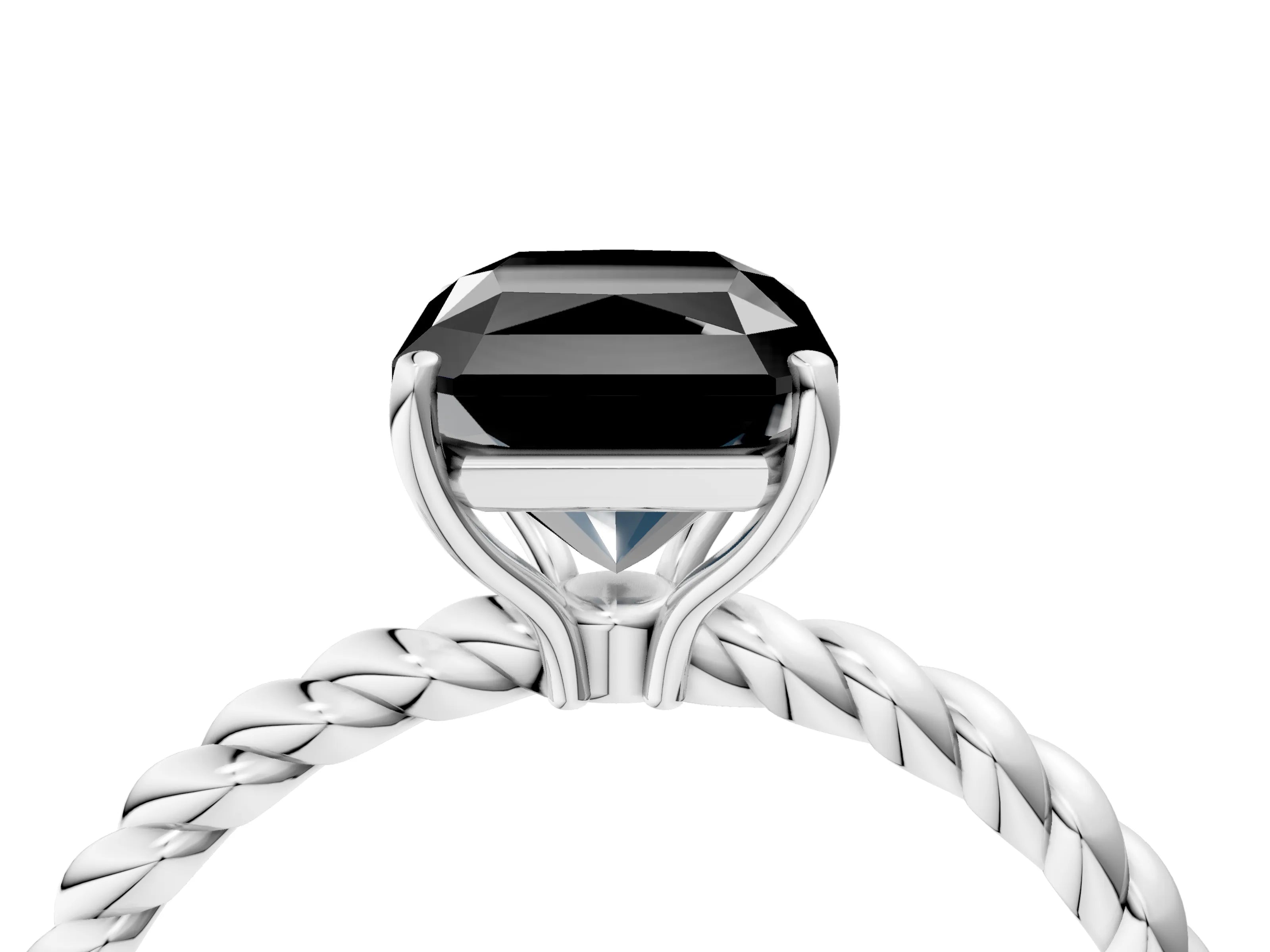 White gold Fancy Black Radiant Cut Solitaire Twisted Band 4-Prong Ring_28
