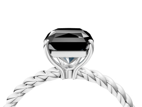 White gold Fancy Black Radiant Cut Solitaire Twisted Band 4-Prong Ring_28