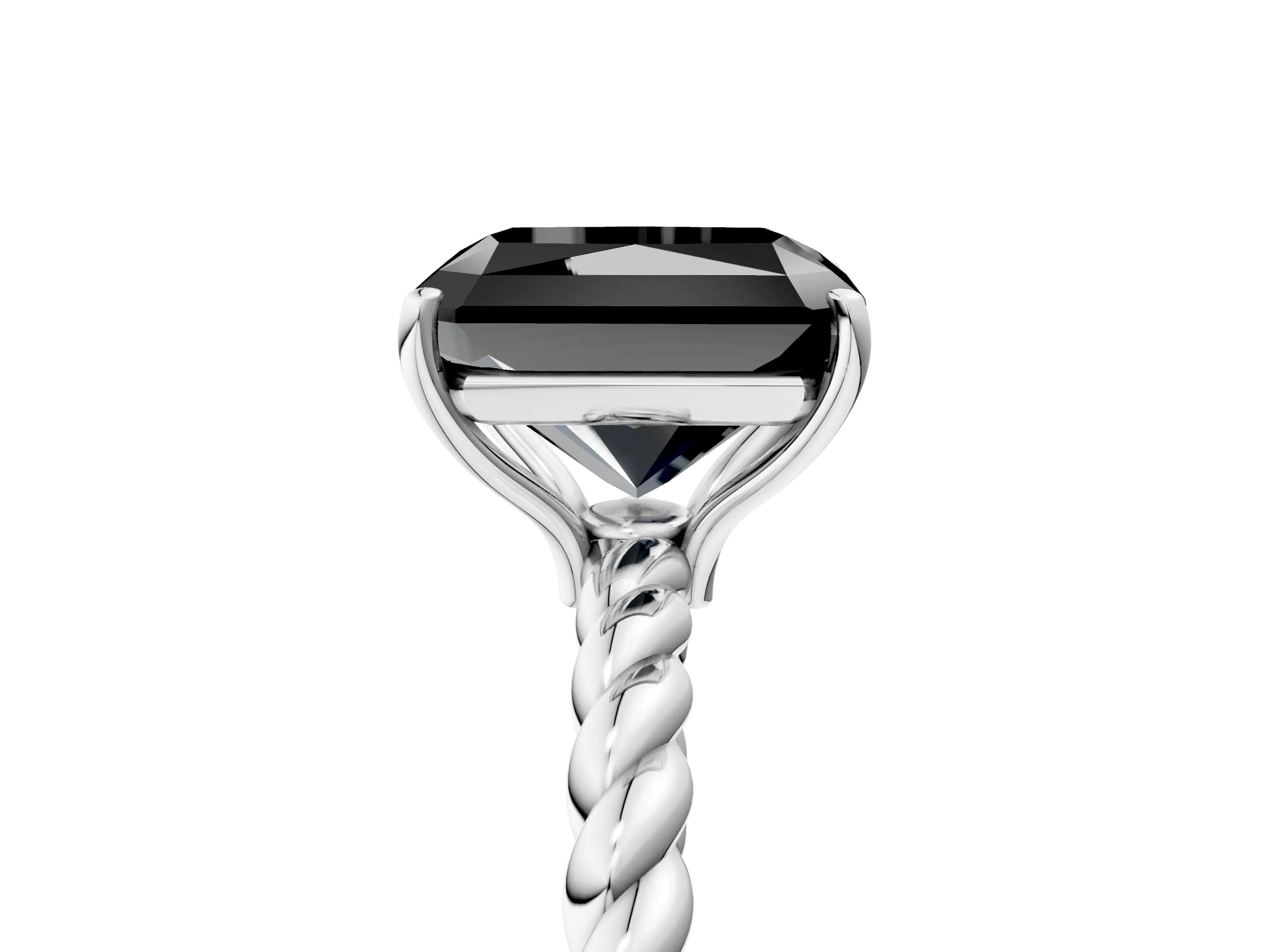 White gold Fancy Black Radiant Cut Solitaire Twisted Band 4-Prong Ring_29