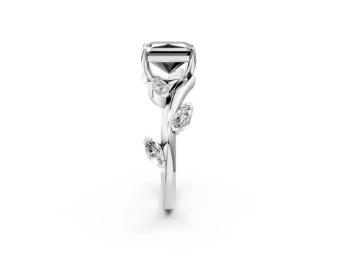 White gold Fancy Black Radiant Cut Solitaire Twisted Band Marquise Accent Prong Setting Ring_2