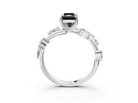 White gold Fancy Black Radiant Cut Solitaire Twisted Band Marquise Accent Prong Setting Ring_3