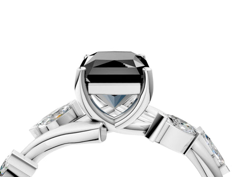 White gold Fancy Black Radiant Cut Solitaire Twisted Band Marquise Accent Prong Setting Ring_4