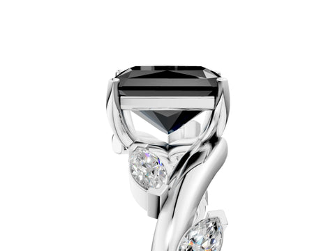 White gold Fancy Black Radiant Cut Solitaire Twisted Band Marquise Accent Prong Setting Ring_5