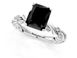 White gold Fancy Black Radiant Cut Solitaire Twisted Band with Pavé Accents and Four-Prong Setting_1