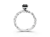 White gold Fancy Black Radiant Cut Solitaire Twisted Band with Pavé Accents and Four-Prong Setting_3