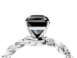 White gold Fancy Black Radiant Cut Solitaire Twisted Band with Pavé Accents and Four-Prong Setting_4