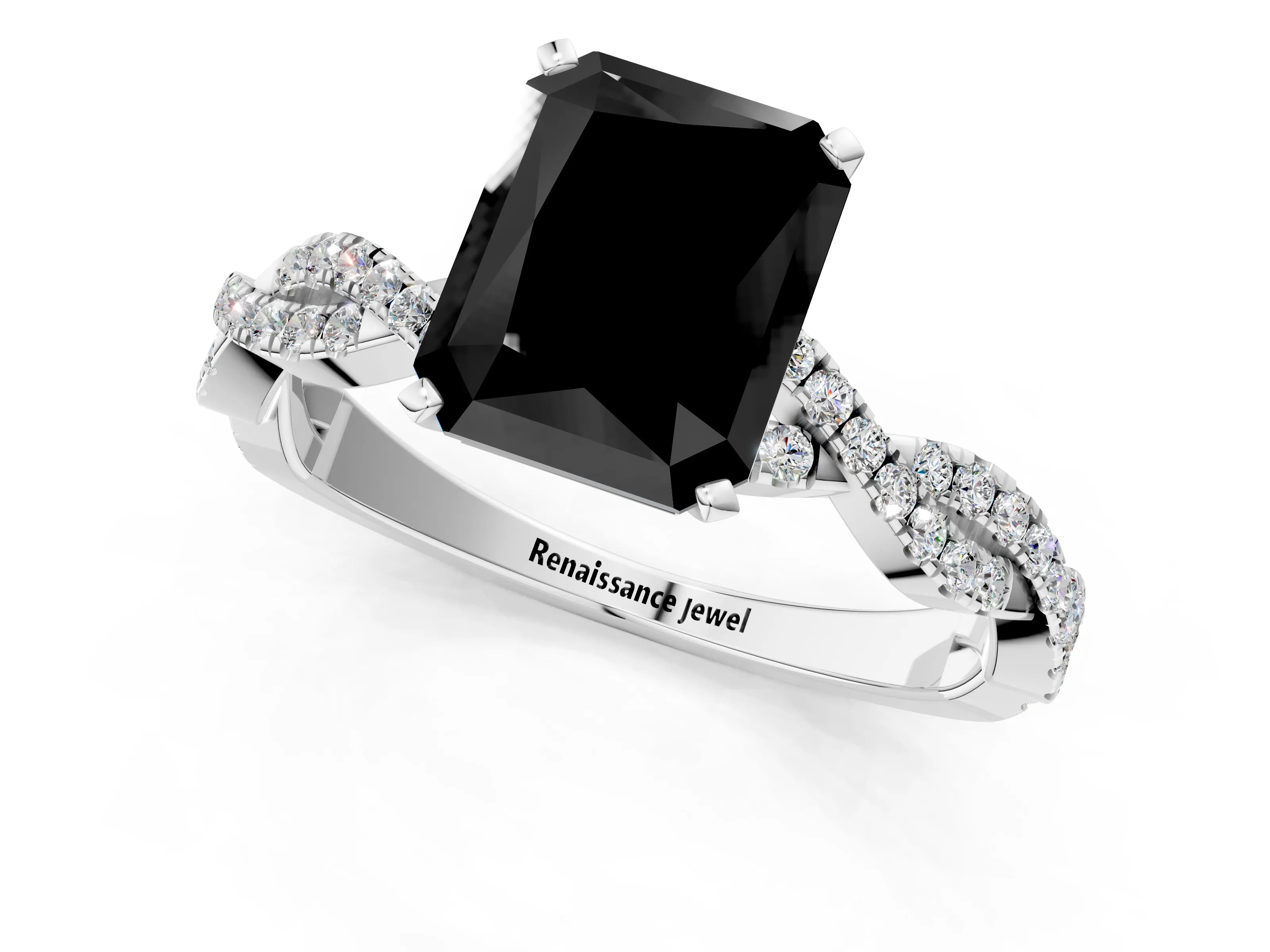 White gold Fancy Black Radiant Cut Solitaire Twisted Pave Band with Four-Prong Setting_16