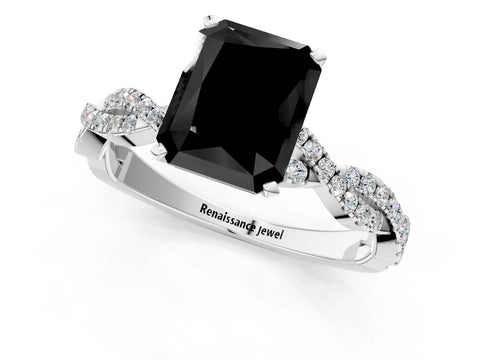 White gold Fancy Black Radiant Cut Solitaire Twisted Pave Band with Four-Prong Setting_16
