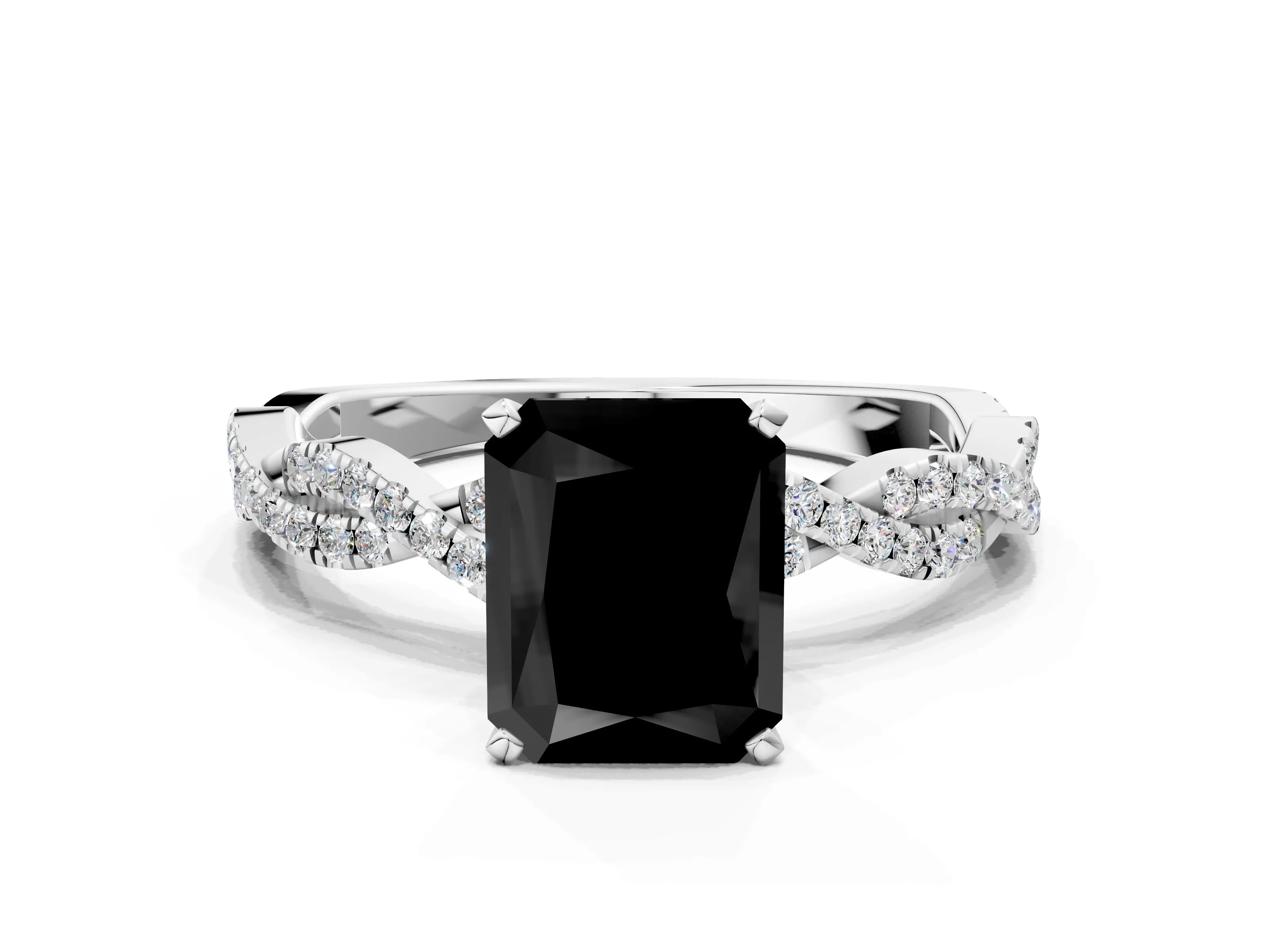 White gold Fancy Black Radiant Cut Solitaire Twisted Pave Band with Four-Prong Setting_3