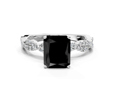White gold Fancy Black Radiant Cut Solitaire Twisted Pave Band with Four-Prong Setting_3