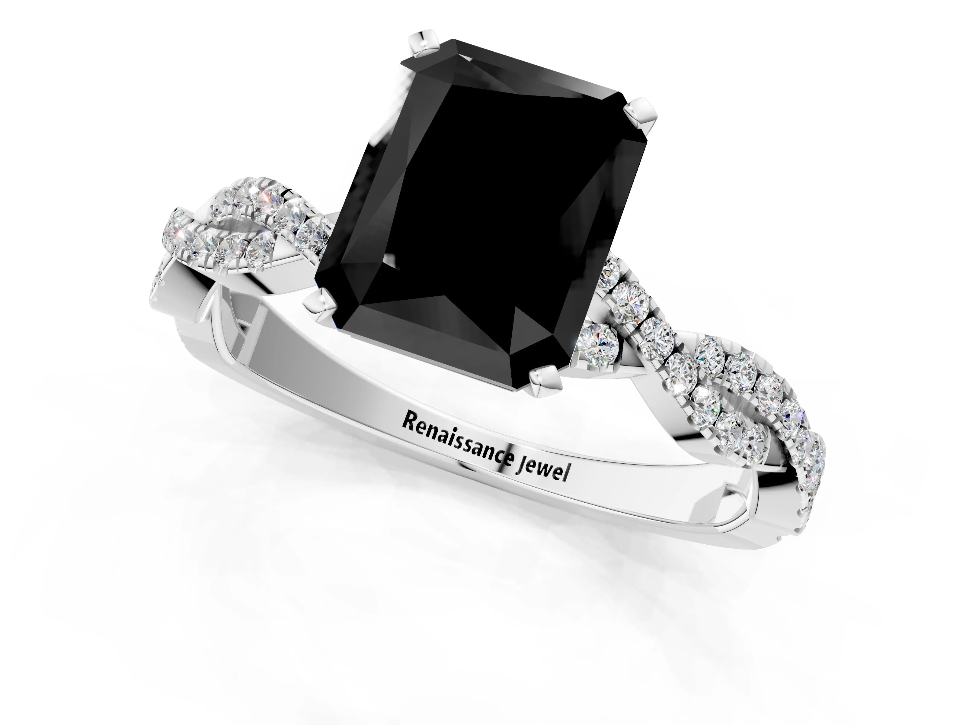 White gold Fancy Black Radiant Cut Solitaire Twisted Pave Band with Four-Prong Setting_4