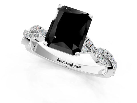 White gold Fancy Black Radiant Cut Solitaire Twisted Pave Band with Four-Prong Setting_4