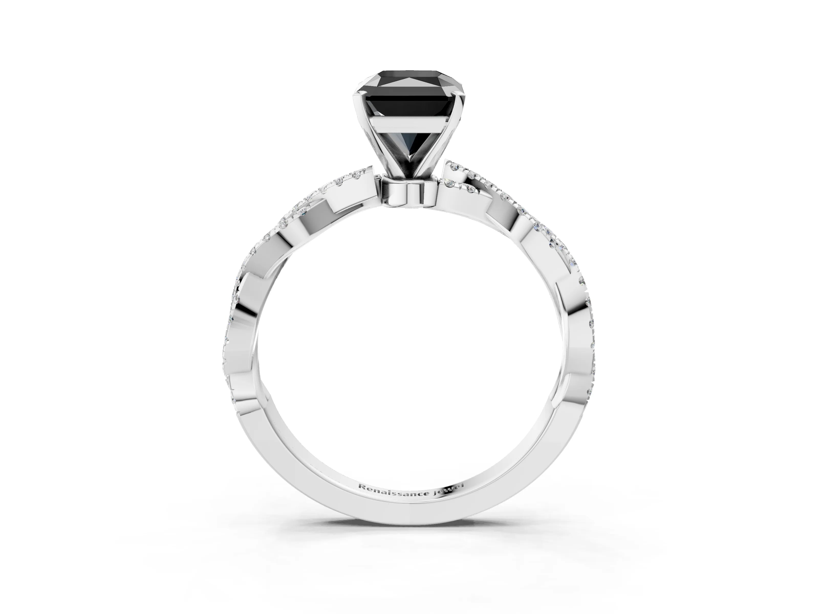 White gold Fancy Black Radiant Cut Solitaire Twisted Pave Band with Four-Prong Setting_6